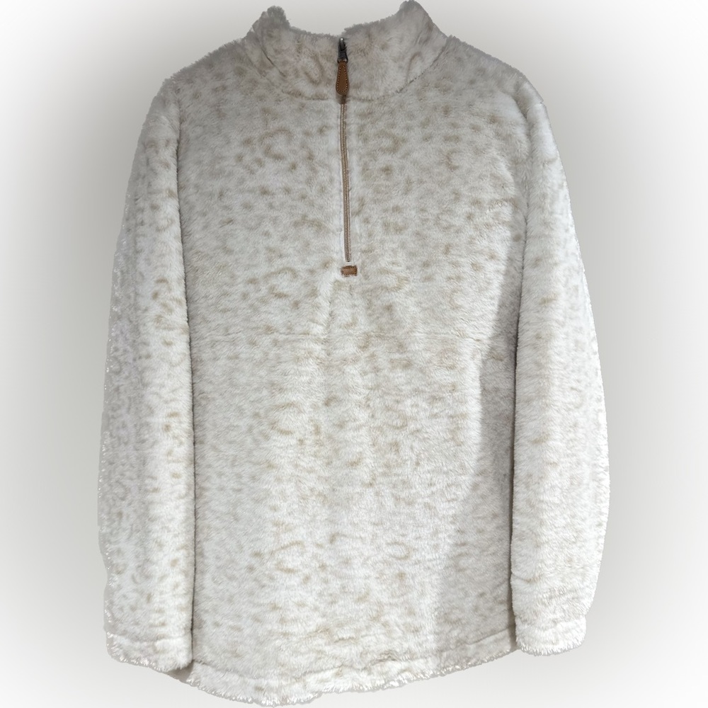 Pink Lily Fuzzy Leopard Print Quarter Zip Sweater